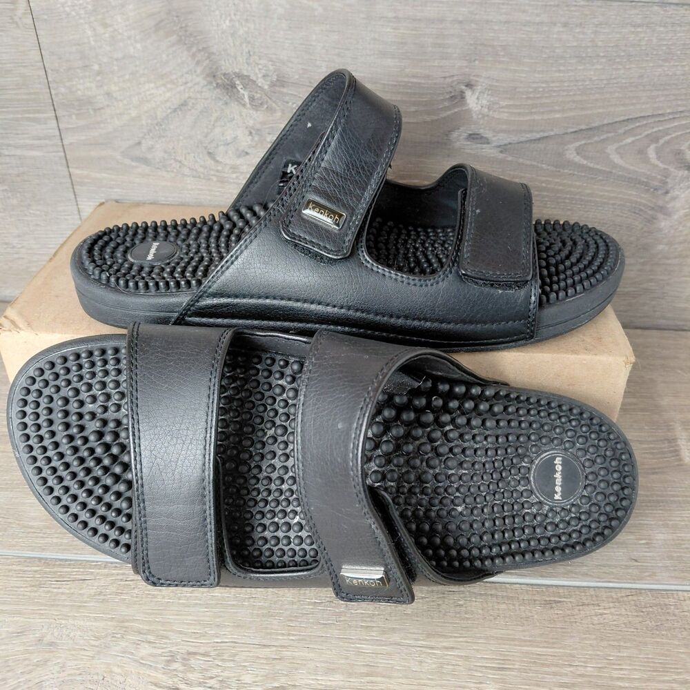 Kenkoh Serenity V Massage Sandals Womens 10 Men 9 Black Double Strap Reflexology